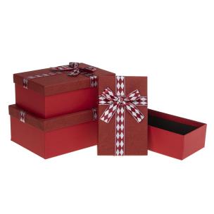 Opakowanie Pudełko prezentowe z kokardą 3szt czerwony ROZETTE