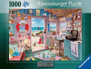 Puzzle 1000 Chatka na plaży. Wydawca: Ravensburger. Multiszop.pl Opakowanie Puzzle 1000 Chatka na plaży