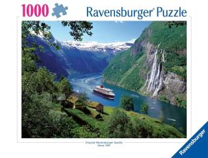 Puzzle 1000 Fiord w Norwegii. Wydawca: Ravensburger. Multiszop.pl Opakowanie Puzzle 1000 Fiord w Norwegii