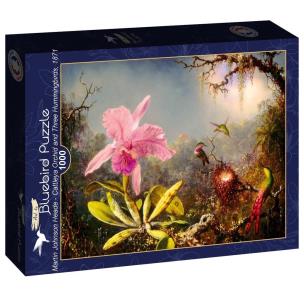 Opakowanie Puzzle 1000 Orchidea i trzy kolibry, Heade 1871