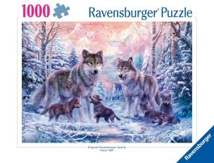 Puzzle 1000 Śnieżne wilki. Wydawca: Ravensburger. Multiszop.pl Opakowanie Puzzle 1000 Śnieżne wilki