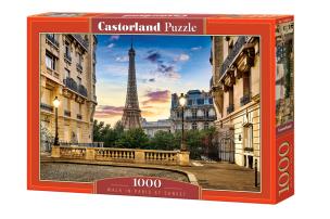 Puzzle 1000 Spacer po Paryżu przy zachodzie słońca C-104925. Wydawca: CASTOR. Multiszop.pl Opakowanie Puzzle 1000 Spacer po Paryżu przy zachodzie słońca C-104925