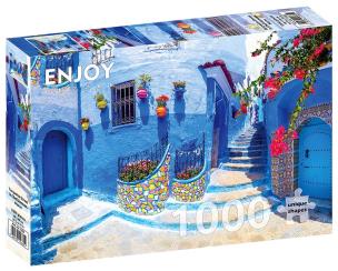 Puzzle 1000 Szafszawan (Niebieskie miasto)/Maroko. Wydawca: G3. Multiszop.pl Opakowanie Puzzle 1000 Szafszawan (Niebieskie miasto)/Maroko