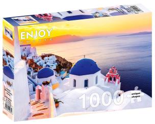 Puzzle 1000 Wschód słońca w Santorini/Grecja. Wydawca: G3. Multiszop.pl Opakowanie Puzzle 1000 Wschód słońca w Santorini/Grecja