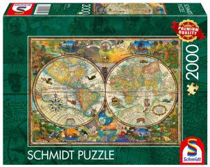 Puzzle 2000 Mapa świata i mityczne stworzenia. Wydawca: Schmidt. Multiszop.pl Opakowanie Puzzle 2000 Mapa świata i mityczne stworzenia