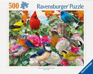 Puzzle 2D 500 Ptaki ogrodowe. Wydawca: Ravensburger. Multiszop.pl Opakowanie Puzzle 2D 500 Ptaki ogrodowe