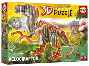 Puzzle 3D Dinozaury - Welociraptor 64 el. G3. Wydawca: Educa. Multiszop.pl Opakowanie Puzzle 3D Dinozaury - Welociraptor 64 el. G3