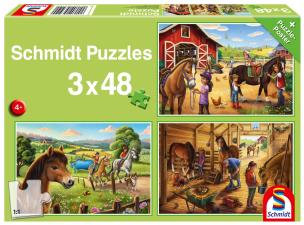 Puzzle 3x48 Konie G3. Wydawca: Schmidt. Multiszop.pl Opakowanie Puzzle 3x48 Konie G3