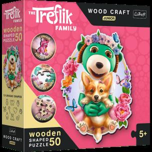 Puzzle 50 drewniane Wood Craft Junior Wesołe Trefliki 20206. Wydawca: Trefl PAP. Multiszop.pl Opakowanie Puzzle 50 drewniane Wood Craft Junior Wesołe Trefliki 20206