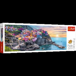 Puzzle 500 panoramiczne Vernazza o zachodzie słońca Włochy 29516. Wydawca: Trefl PAP. Multiszop.pl Opakowanie Puzzle 500 panoramiczne Vernazza o zachodzie słońca Włochy 29516