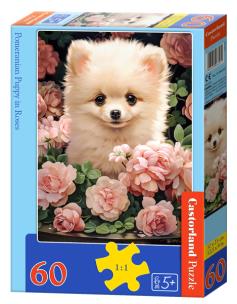 Puzzle 60 Pomeranian Puppy in Roses CASTOR. Wydawca: Castorland. Multiszop.pl Opakowanie Puzzle 60 Pomeranian Puppy in Roses CASTOR