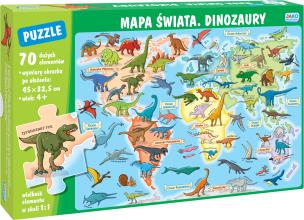 Puzzle 70 elementów. Mapa świata. Dinozaury. Autor: null. Multiszop.pl Okładka książki Puzzle 70 elementów. Mapa świata. Dinozaury