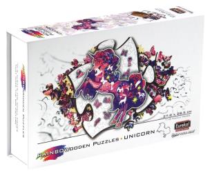 Puzzle drewniane/kolorowe - Jednorożec. Wydawca: G3. Multiszop.pl Opakowanie Puzzle drewniane/kolorowe - Jednorożec