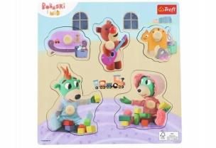 Puzzle mini drewniane Bobaski i Miś 61621. Wydawca: Trefl PAP. Multiszop.pl Opakowanie Puzzle mini drewniane Bobaski i Miś 61621
