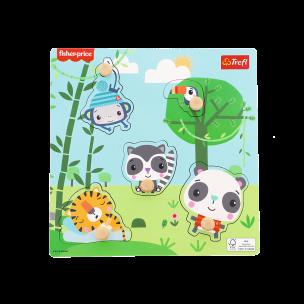 Puzzle mini drewniane Fisher Price jungle 61618. Wydawca: Trefl PAP. Multiszop.pl Opakowanie Puzzle mini drewniane Fisher Price jungle 61618