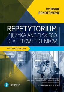 Repetytorium z języka angielskiego dla liceów i techników poziom rozszerzony z materiałem podstawowym + eBook. Autor: Opracowanie zbiorowe. Multiszop.pl Okładka książki Repetytorium z języka angielskiego dla liceów i techników poziom rozszerzony z materiałem podstawowym + eBook