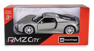 RMZ City Porsche 918 Spyder srebrny w skali 1:32. Wydawca: Daffi. Multiszop.pl Opakowanie RMZ City Porsche 918 Spyder srebrny w skali 1:32
