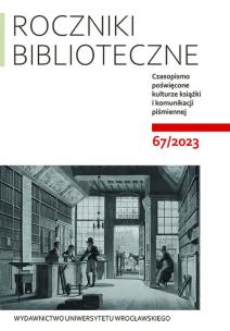 Okładka książki Roczniki Biblioteczne LXVII 67/2023
