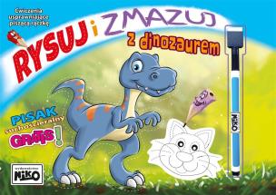 Rysuj i zmazuj z dinozaurem. Autor: Wydawnictwo NIKO. Multiszop.pl Okładka książki Rysuj i zmazuj z dinozaurem