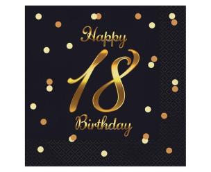 Opakowanie Serwetki Happy 18 Birthday czarne 33x33cm 20szt
