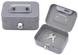 Opakowanie Skarbonka schowek zamykana 2 klucze metal szara