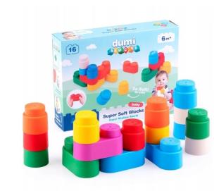 Super miękkie klocki 16 sztuk. Wydawca: Dumel. Multiszop.pl Opakowanie Super miękkie klocki 16 sztuk