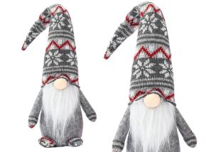 Opakowanie Świąteczny skrzat siwy czerwone wzorki 40cm