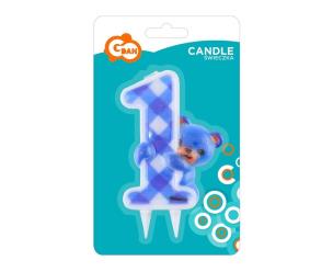 Opakowanie Świeczka cyfra 1 urodziny niebieski Miś