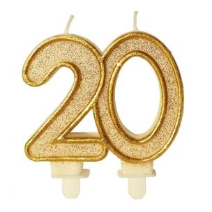 Opakowanie Świeczka urodzinowa 20 złoty brokat