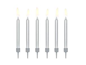 Opakowanie Świeczki urodzinowe gładkie srebrne 6cm 6szt