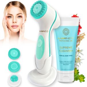 Opakowanie Szczoteczka do twarzy model 868 turkusowa + żel all skin types 100 ml Lumineo