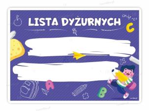 Tablica dyżurnych A4 fioletowa. Wydawca: LearnHow. Multiszop.pl Opakowanie Tablica dyżurnych A4 fioletowa