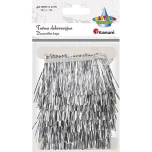 Opakowanie Taśma z frędzlami plastikowymi 40mm 1m srebrna