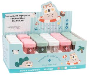 Opakowanie Temperówka pojedyncza z pojemnikiem Cha Cha 48 szt.