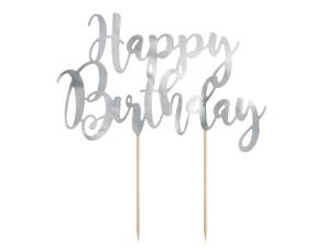 Opakowanie Topper na tort Happy Birthday srebrny 22,5cm