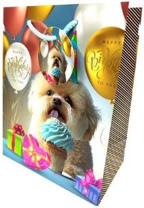 Opakowanie Torebka ozdobna matowa 18x23x10cm urodziny pies