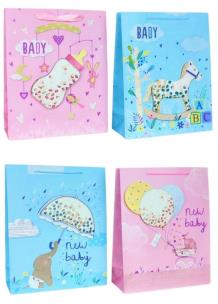 Opakowanie Torebka prezentowa L Baby girl boy 3D brokat