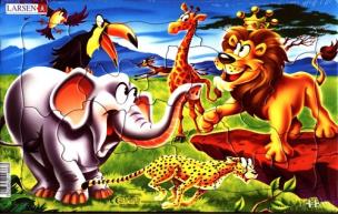 Układanka Safari 14 elementów. Wydawca: Larsen. Multiszop.pl Opakowanie Układanka Safari 14 elementów