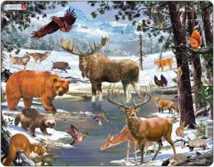 Układanka Zimowy dzień w nordyckim lesie 54 elementy. Wydawca: Larsen. Multiszop.pl Opakowanie Układanka Zimowy dzień w nordyckim lesie 54 elementy