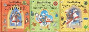 Umykający całusek / Śpij dobrze, dobry rycerzu /Trzy życzenia. Autor: David Melling. Multiszop.pl Okładka książki Umykający całusek / Śpij dobrze, dobry rycerzu /Trzy życzenia