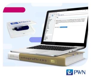 Okładka książki Wielki słownik ortograficzny PWN z zasadami pisowni i interpunkcji. Pendrive