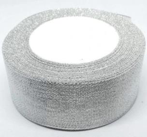 Opakowanie Wstążka brokatowa srebrna 38mmx22m