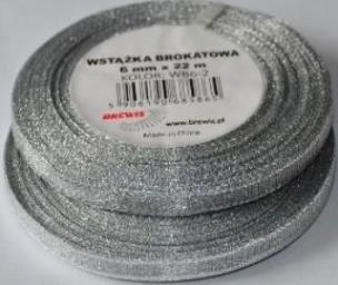 Opakowanie Wstążka brokatowa srebrna 6mmx22m