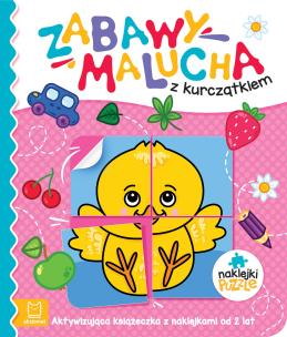 Zabawy malucha z kurczątkiem. Aktywizująca książeczka z naklejkami. Autor: Podgórska Anna. Multiszop.pl Okładka książki Zabawy malucha z kurczątkiem. Aktywizująca książeczka z naklejkami