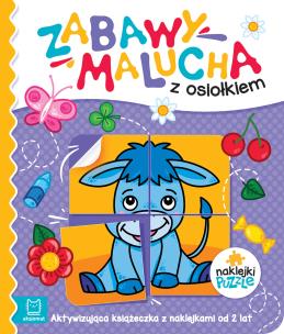 Zabawy malucha z osiołkiem. Aktywizująca książeczka z naklejkami. Autor: Podgórska Anna. Multiszop.pl Okładka książki Zabawy malucha z osiołkiem. Aktywizująca książeczka z naklejkami