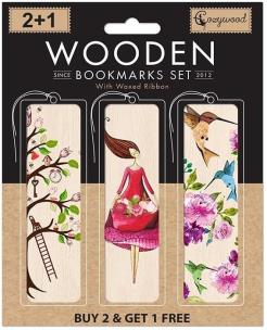 Opakowanie Zakładki drewniane do książki 2+1 Kwiatowe