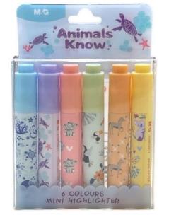 Opakowanie Zakreślacz mini Animals Planet 6 kolorów