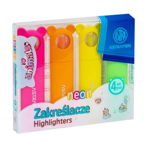 Opakowanie Zakreślacze z łapkami Astrapen Animals neon 4 kolory