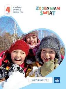 Zdobywam świat. Karty pracy c.2 zima Poziom 4. Autor: Justyna Hadryś. Multiszop.pl Okładka książki Zdobywam świat. Karty pracy c.2 zima Poziom 4