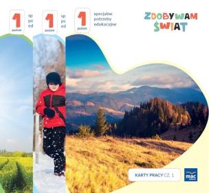 Zdobywam świat. Karty pracy cz.1-3 Poziom 1. Autor: Justyna Hadryś. Multiszop.pl Okładka książki Zdobywam świat. Karty pracy cz.1-3 Poziom 1